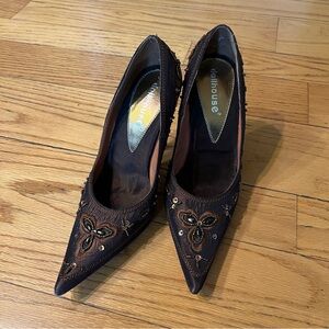 dollhouse Brown Embellished Pointed-Toe Women's Heels